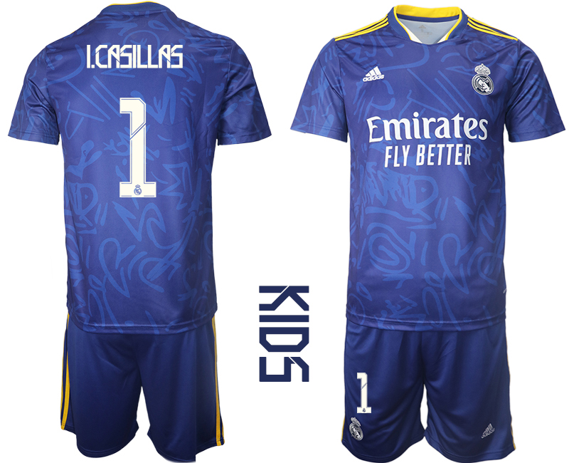 Youth 2021-2022 Club Real Madrid away blue #1 Soccer Jerseys